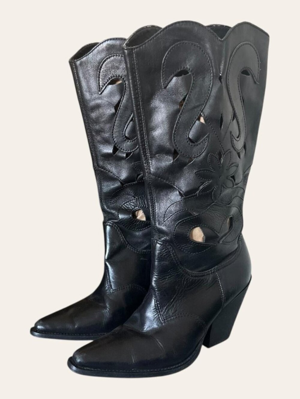 Carlos Santana "Silverado" black floral cutout cowgirl boots womens 7.5